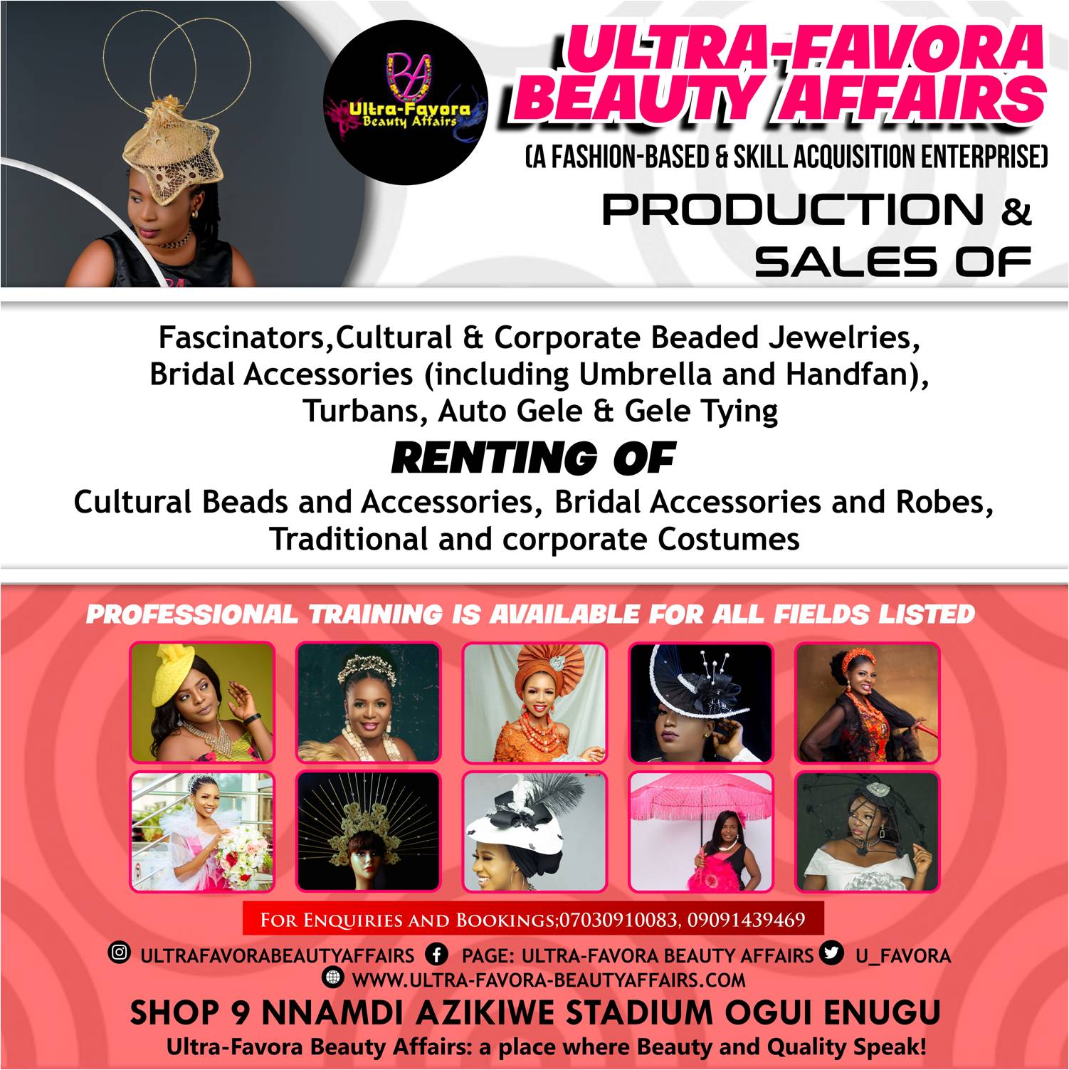 Make Your Fascinators, Geles, Turbans, Beaded Jewelries & More From Enugu At Ultra-favora Beauty Affairs